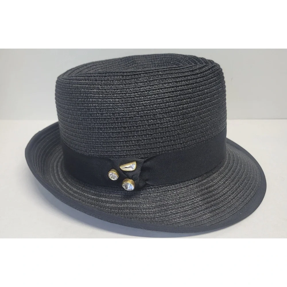 Betmar New York Black Fedora Hat‎ Rhinestone Crystal Accent Style
